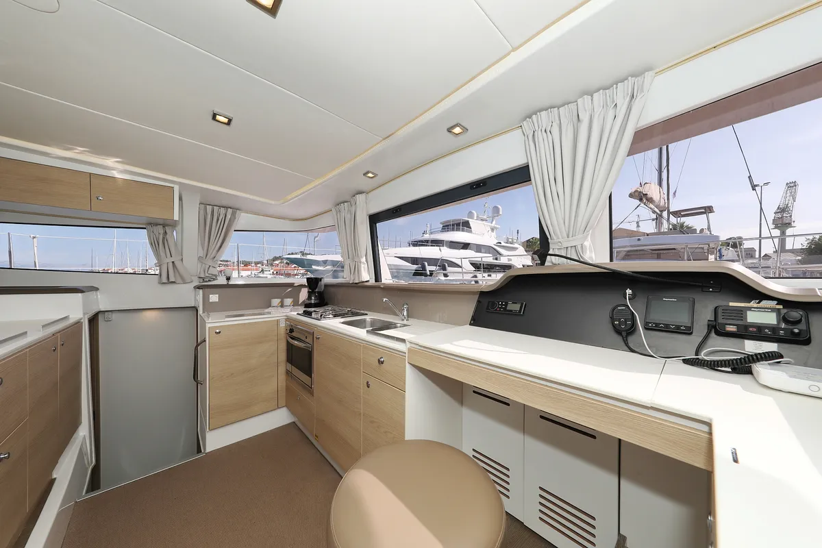 Galley of Escape I, a Bali 4.1 catamaran at Grad Trogir, Croatia