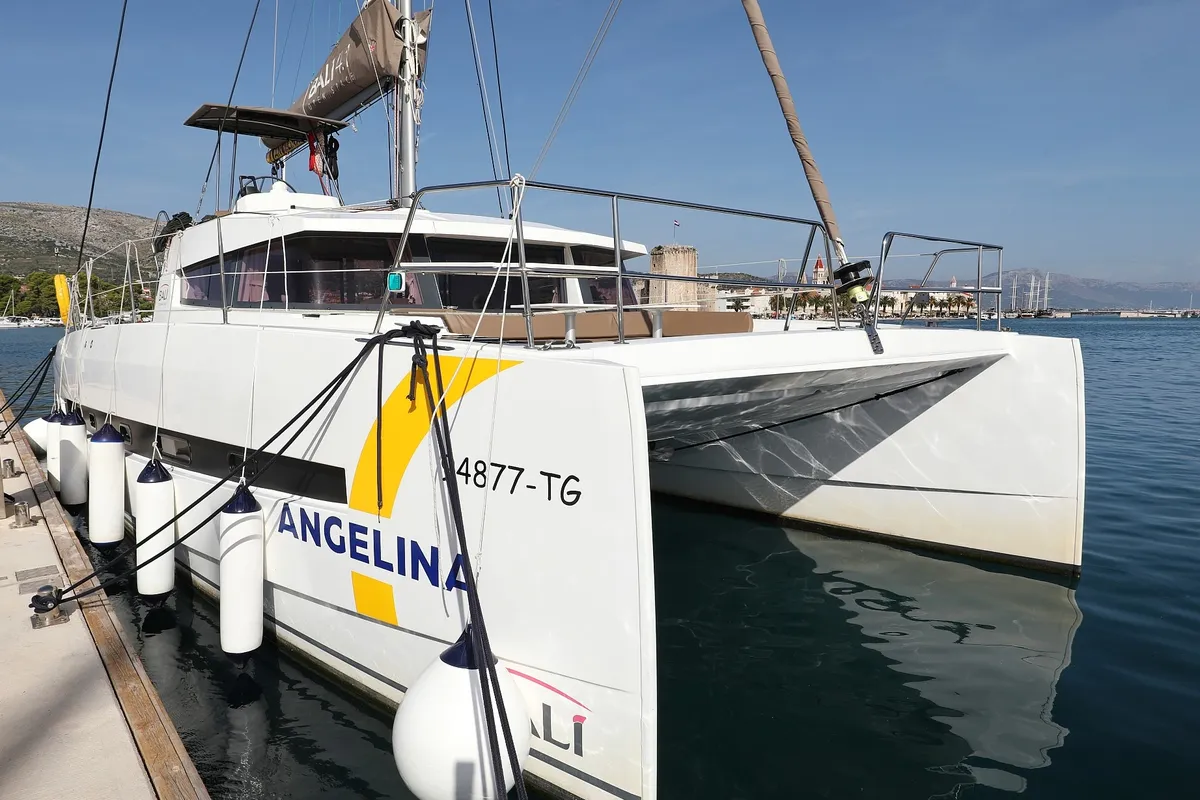Exterior view of Escape I, a Bali 4.1 catamaran at Grad Trogir, Croatia