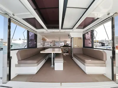 Salon of Escape I, a Bali 4.1 catamaran at Grad Trogir, Croatia