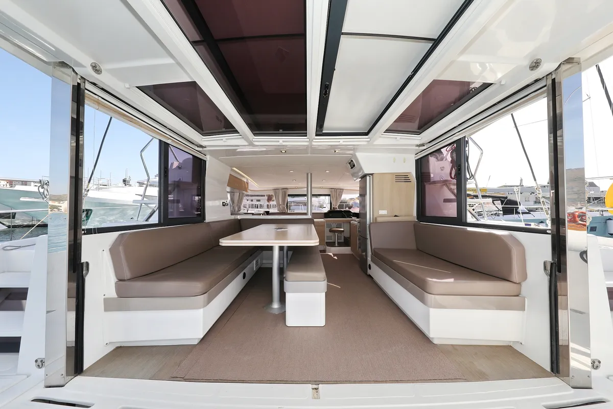 Salon of Escape I, a Bali 4.1 catamaran at Grad Trogir, Croatia