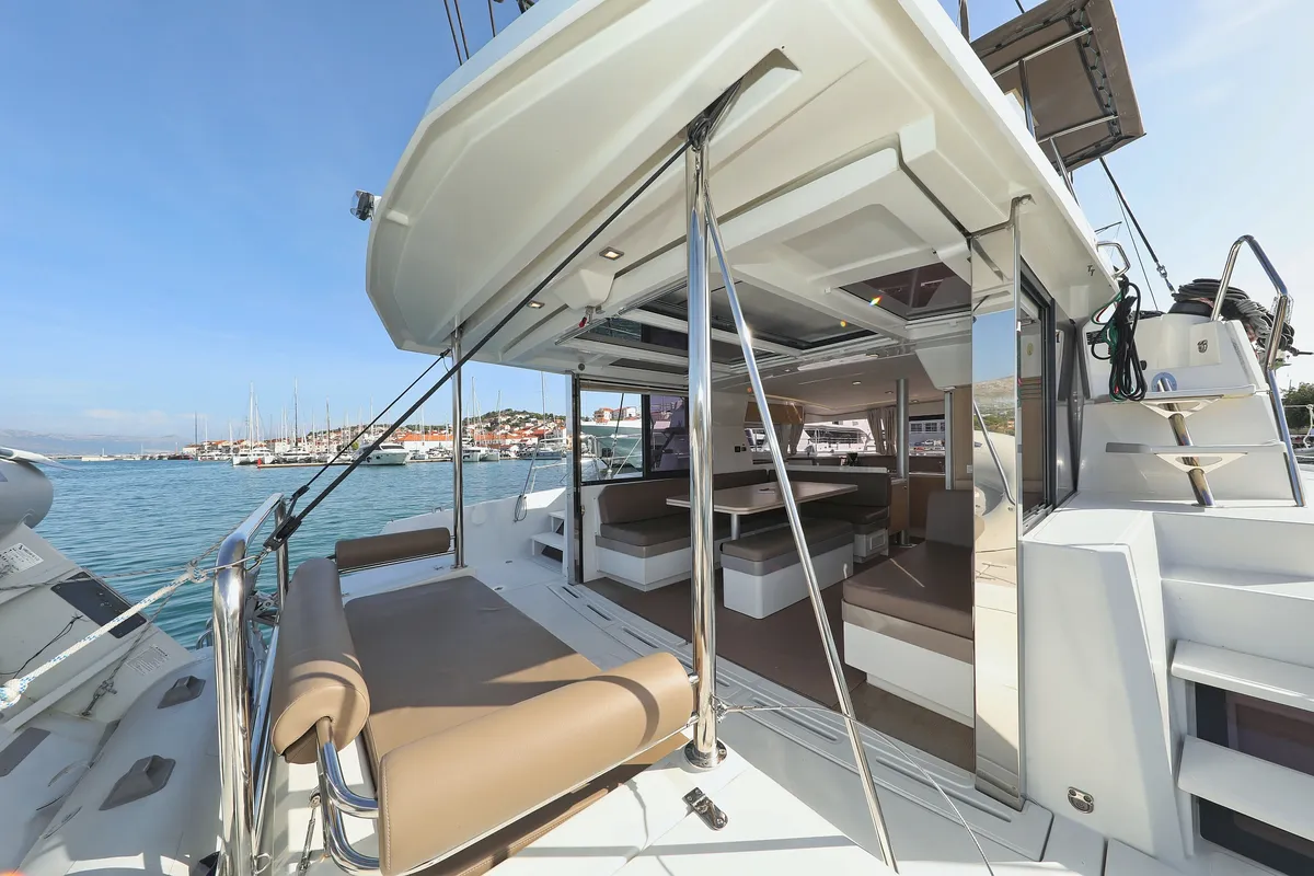Deck of Escape I, a Bali 4.1 catamaran at Grad Trogir, Croatia