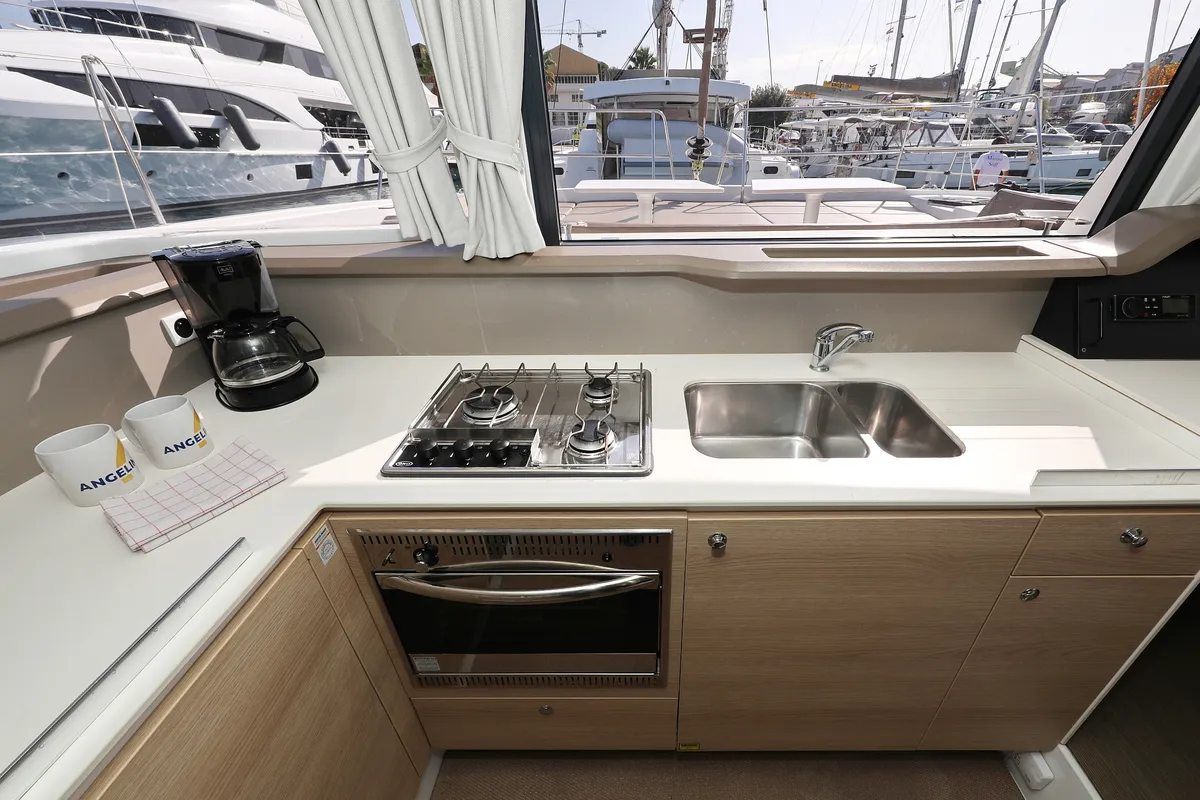 Galley of Escape I, a Bali 4.1 catamaran at Grad Trogir, Croatia