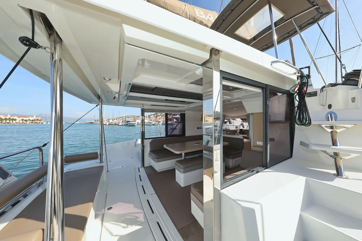 Deck of Escape I, a Bali 4.1 catamaran at Grad Trogir, Croatia