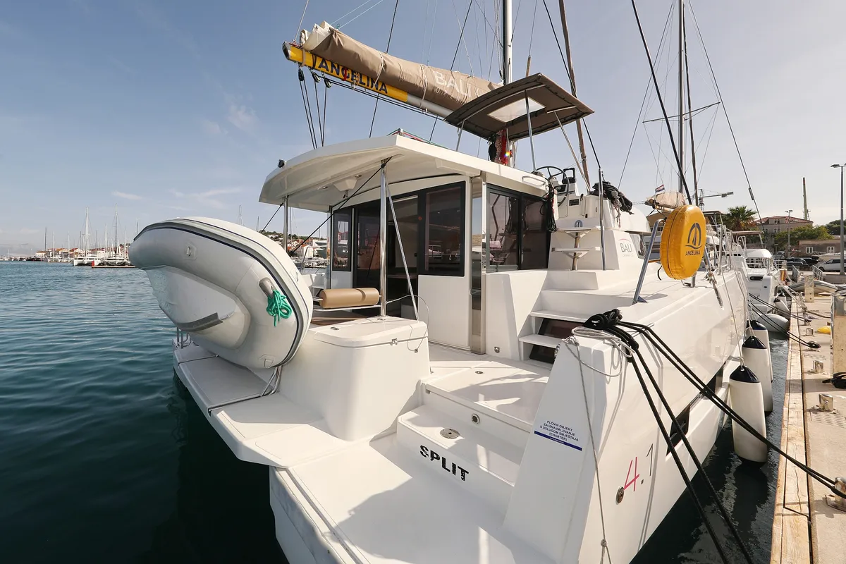 Exterior view of Escape I, a Bali 4.1 catamaran at Grad Trogir, Croatia