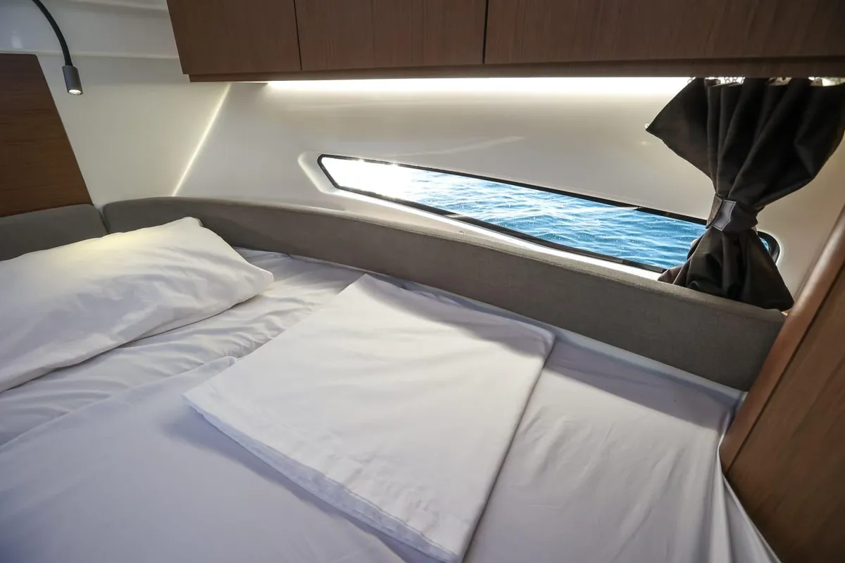 Cabin on M & N, a Beneteau Antares 9 OB motorboat at Zadar, Croatia