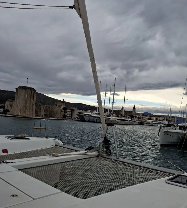 Exterior view of Orlan, a Lagoon 42 catamaran at Šibenik, Croatia