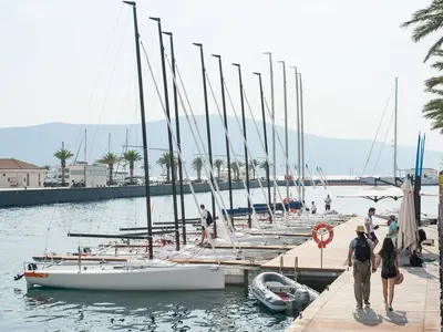 Montenegro J70 Racing fleet, 9 boats in Porto Montenegro, a J/Boats J70 sailboat at Tivat, Montenegro