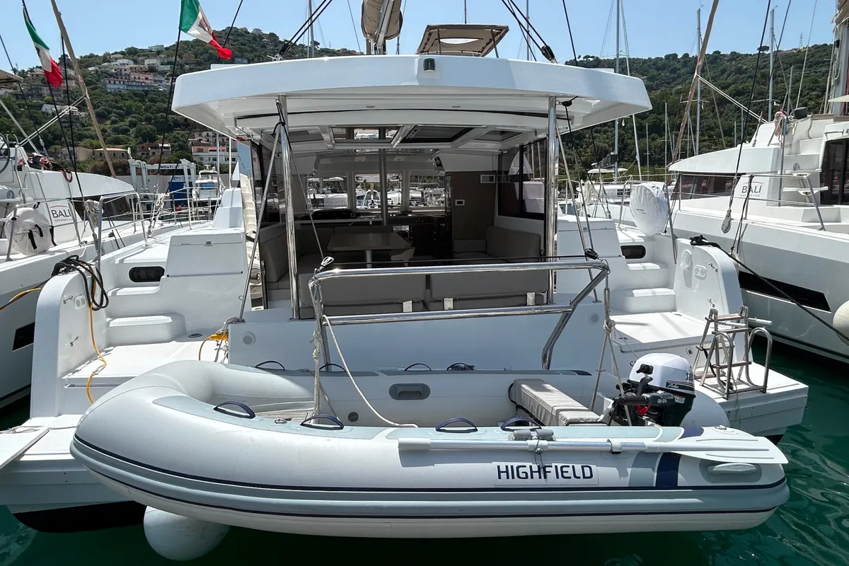 Exterior view of Wow, a Bali Catspace catamaran at Capo d'Orlando, Italy