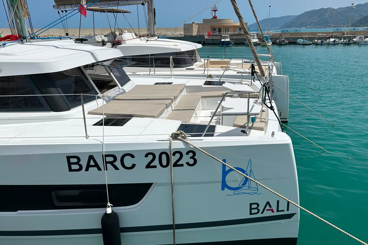 Exterior view of Wow, a Bali Catspace catamaran at Capo d'Orlando, Italy