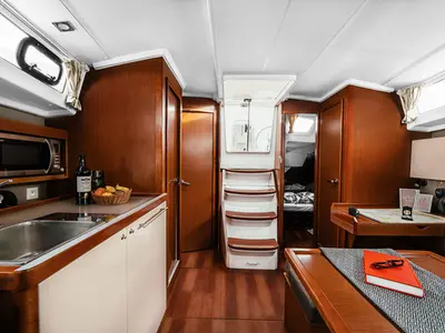 Galley of HAPPY, a Beneteau Oceanis 38 sailboat at Šibenik, Croatia