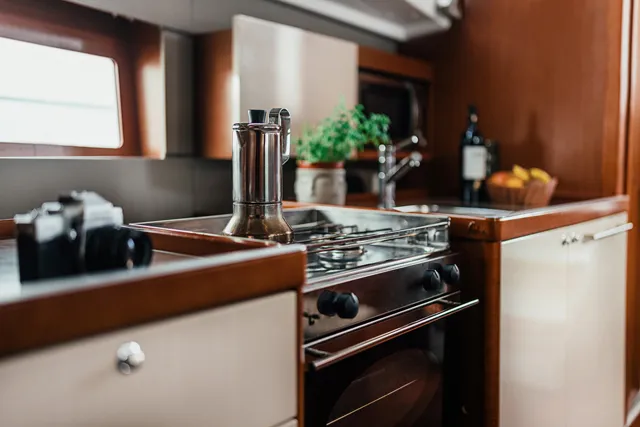 Galley of HAPPY, a Beneteau Oceanis 38 sailboat at Šibenik, Croatia