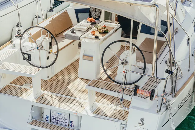 Cockpit of HAPPY, a Beneteau Oceanis 38 sailboat at Šibenik, Croatia