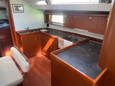Galley of Marilyn, a Beneteau Oceanis 48 sailboat at Cannigione, Italy