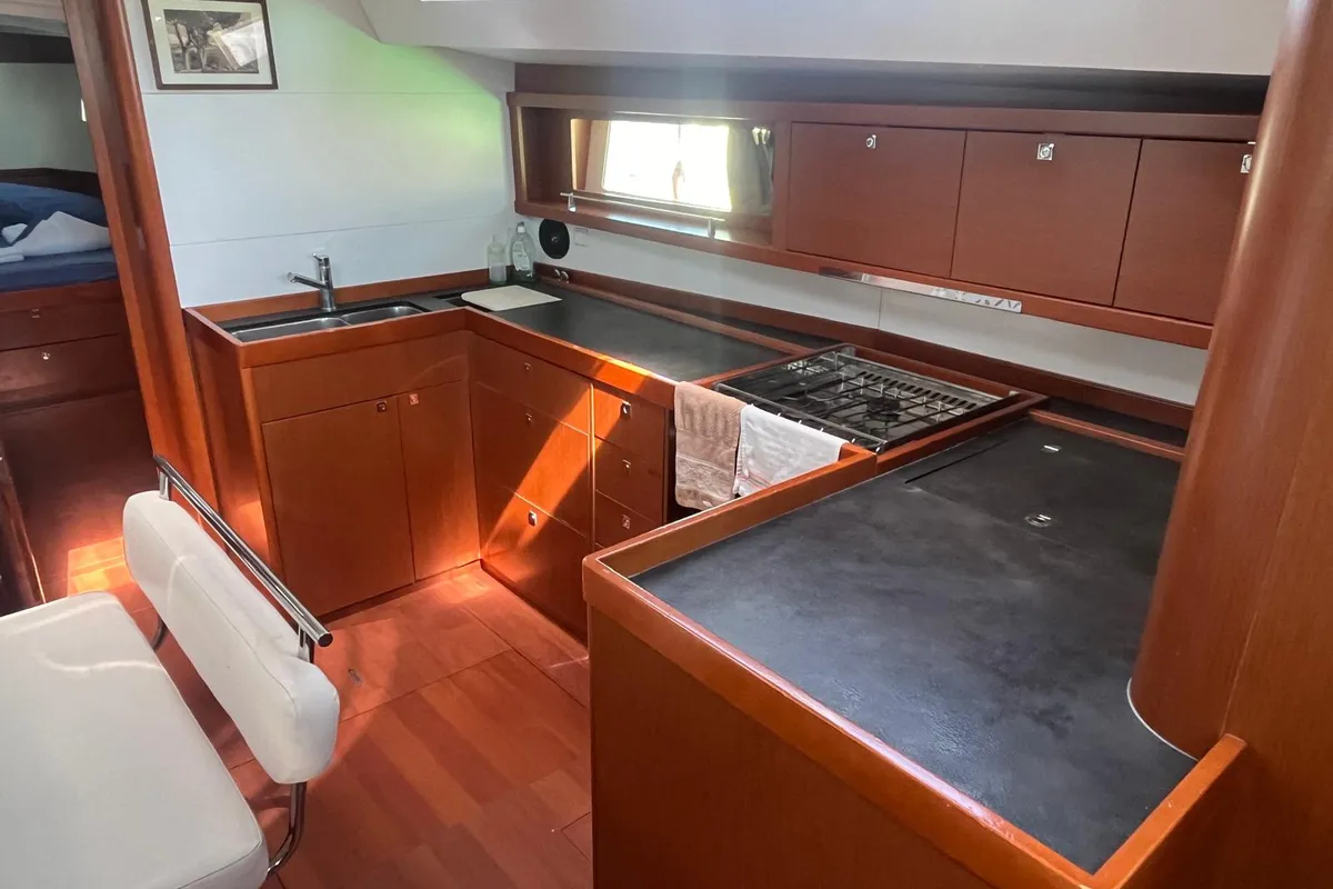 Galley of Marilyn, a Beneteau Oceanis 48 sailboat at Cannigione, Italy