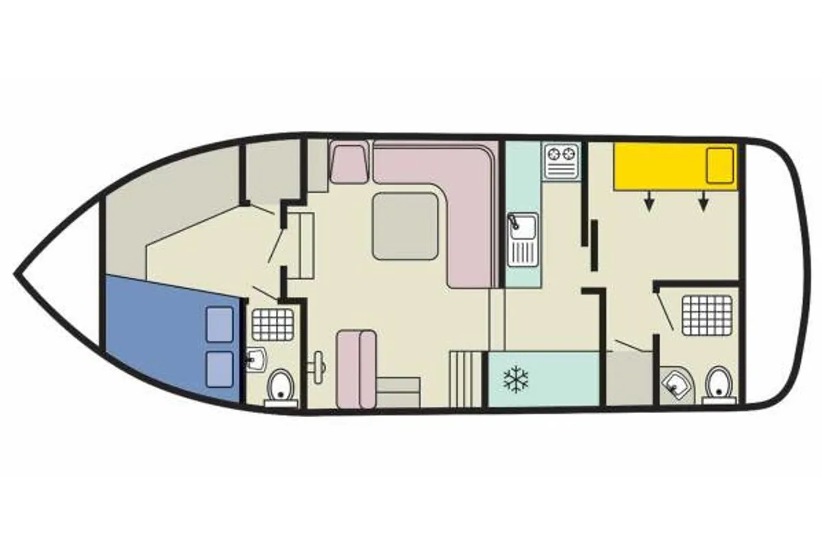 Floor plan of Corvette B, a Cygnet Corvette B motorboat at Saint-Usage, France