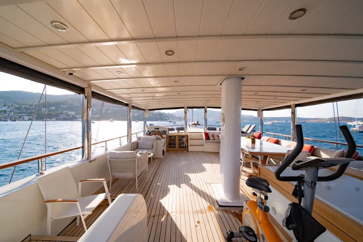 Deck of Caustic, a Custom Made Caustic sailboat at Bodrum, Turkey