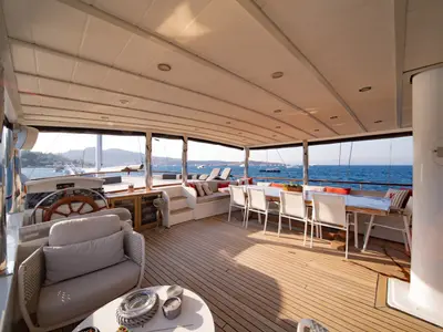 Cockpit of Caustic, a Custom Made Caustic sailboat at Bodrum, Turkey
