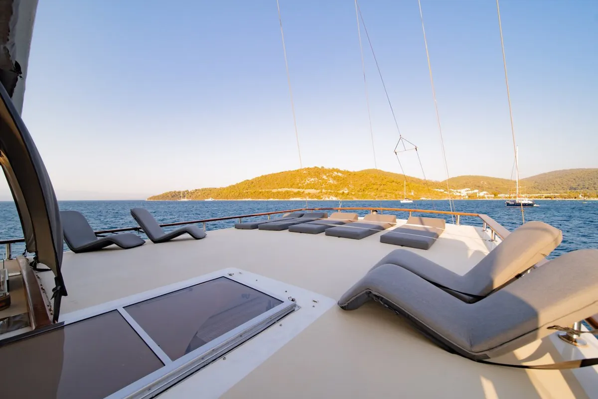 Deck of Caustic, a Custom Made Caustic sailboat at Bodrum, Turkey