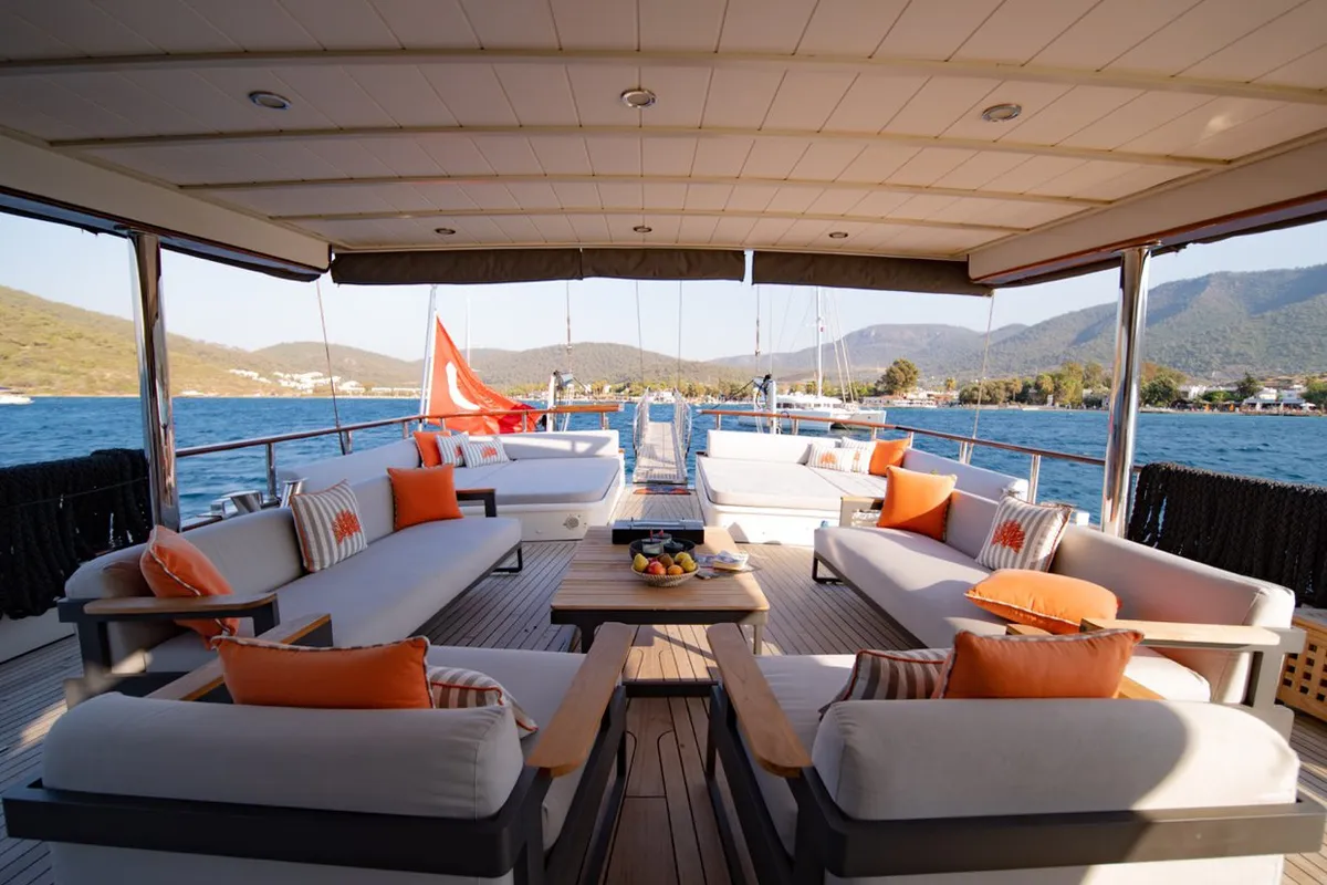 Deck of Caustic, a Custom Made Caustic sailboat at Bodrum, Turkey