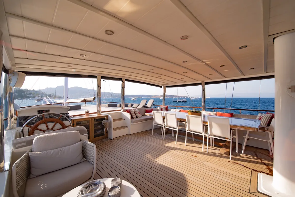 Cockpit of Caustic, a Custom Made Caustic sailboat at Bodrum, Turkey