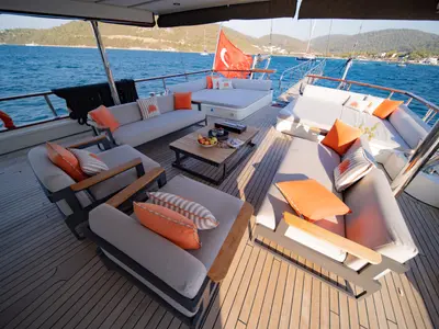Deck of Caustic, a Custom Made Caustic sailboat at Bodrum, Turkey