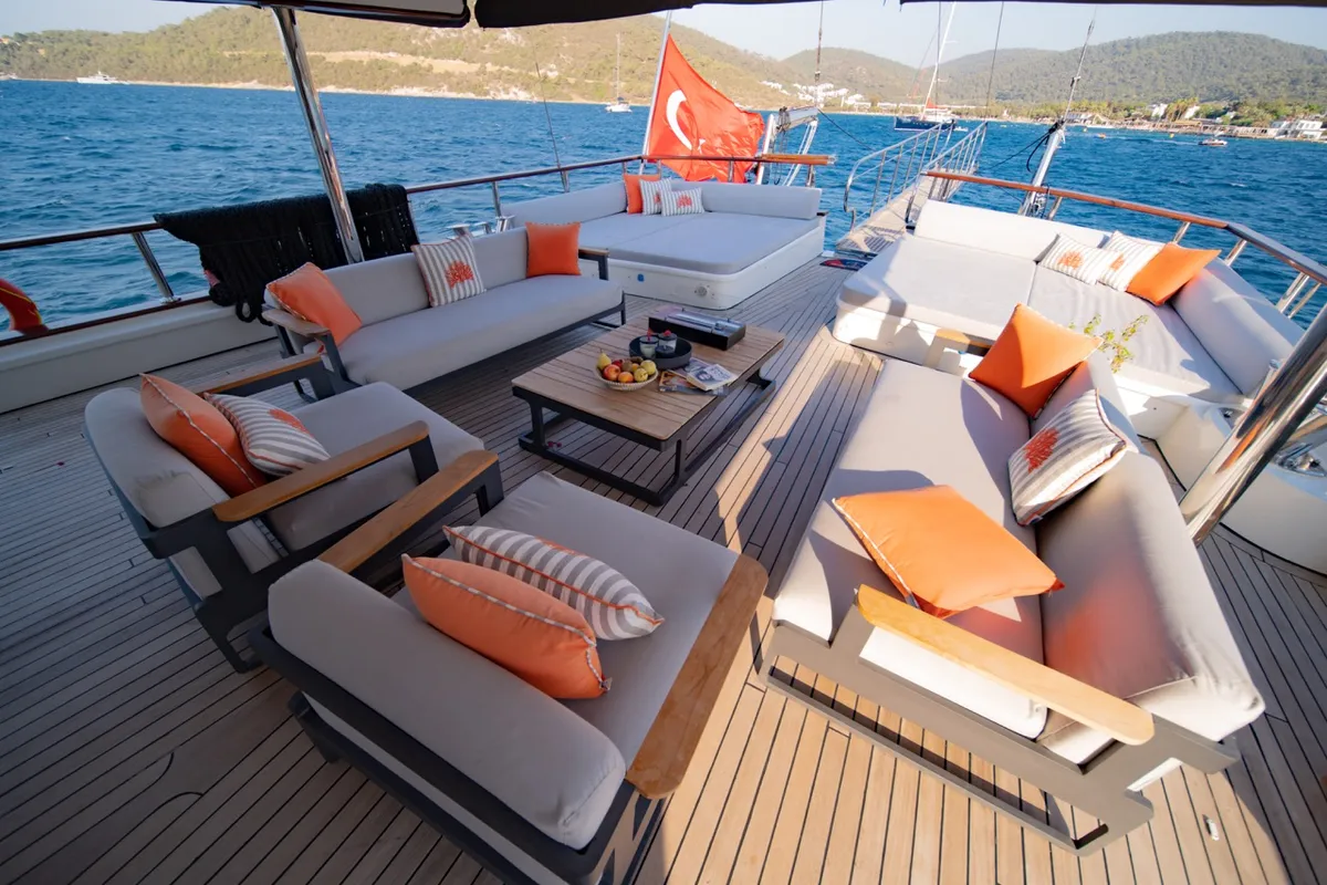 Deck of Caustic, a Custom Made Caustic sailboat at Bodrum, Turkey