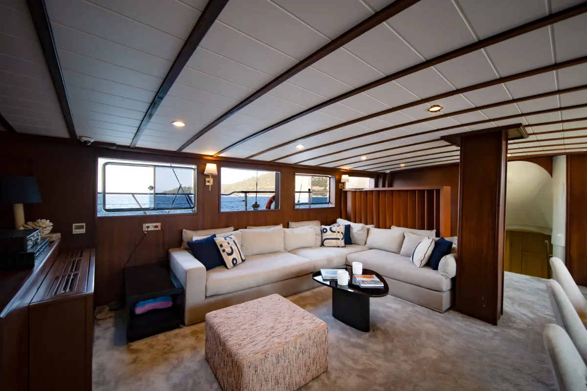 Salon of Caustic, a Custom Made Caustic sailboat at Bodrum, Turkey