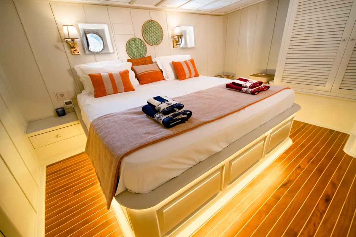 Cabin on Caustic, a Custom Made Caustic sailboat at Bodrum, Turkey