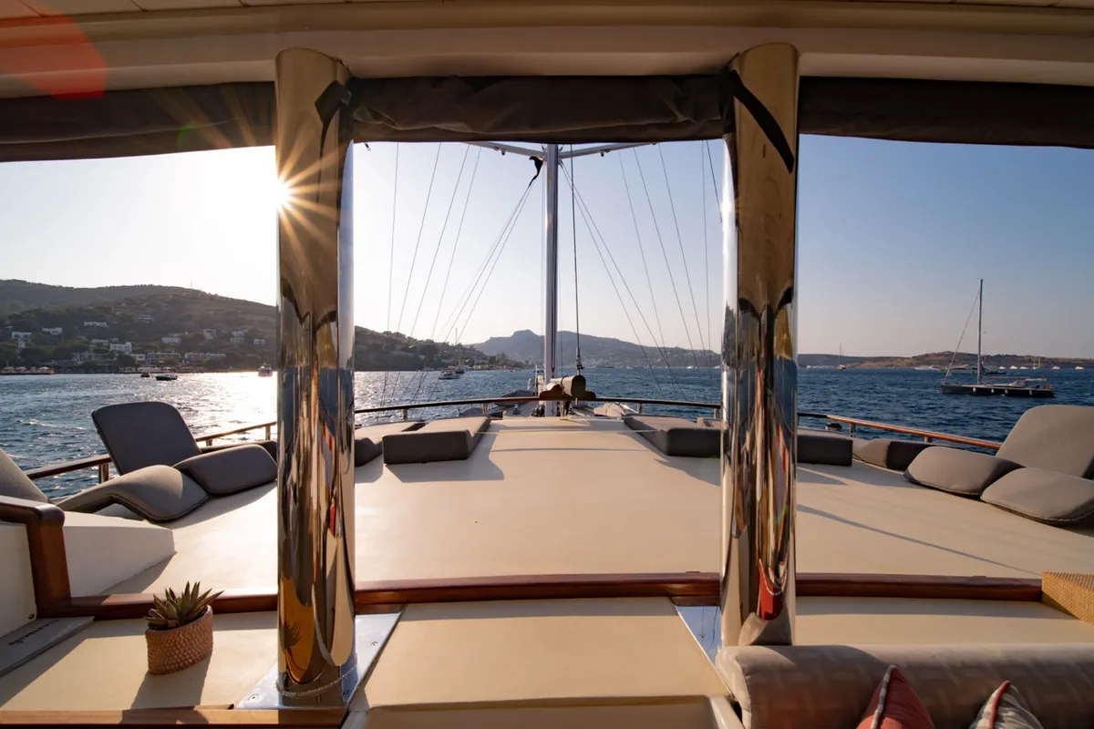 Deck of Caustic, a Custom Made Caustic sailboat at Bodrum, Turkey