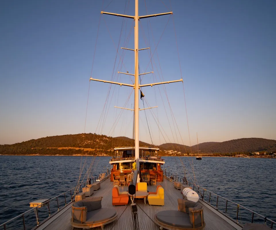 Deck of Caustic, a Custom Made Caustic sailboat at Bodrum, Turkey