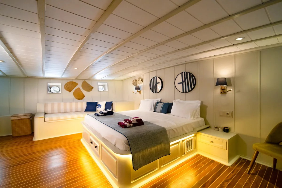 Cabin on Caustic, a Custom Made Caustic sailboat at Bodrum, Turkey