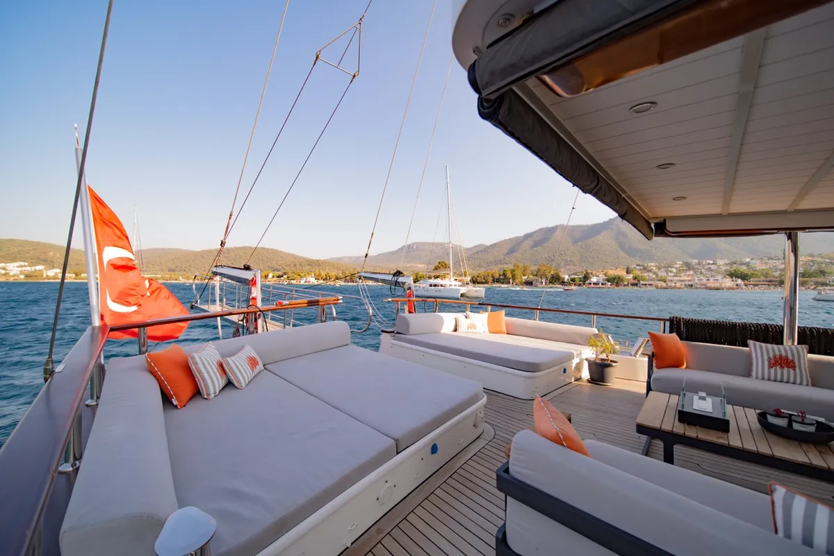 Deck of Caustic, a Custom Made Caustic sailboat at Bodrum, Turkey