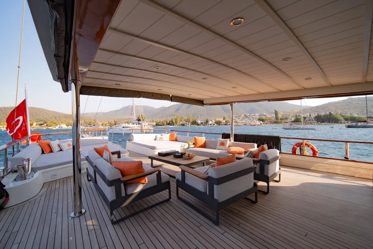 Deck of Caustic, a Custom Made Caustic sailboat at Bodrum, Turkey