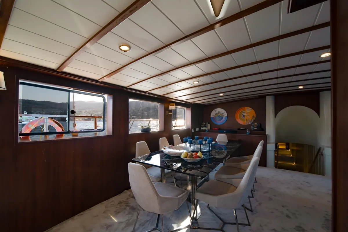 Salon of Caustic, a Custom Made Caustic sailboat at Bodrum, Turkey