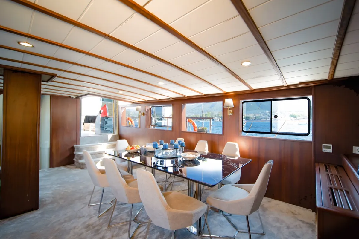 Salon of Caustic, a Custom Made Caustic sailboat at Bodrum, Turkey