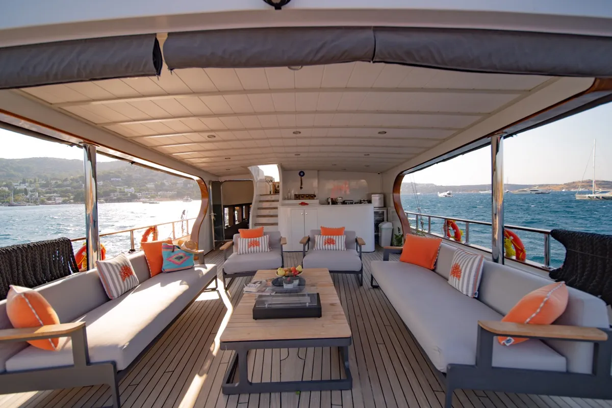 Deck of Caustic, a Custom Made Caustic sailboat at Bodrum, Turkey