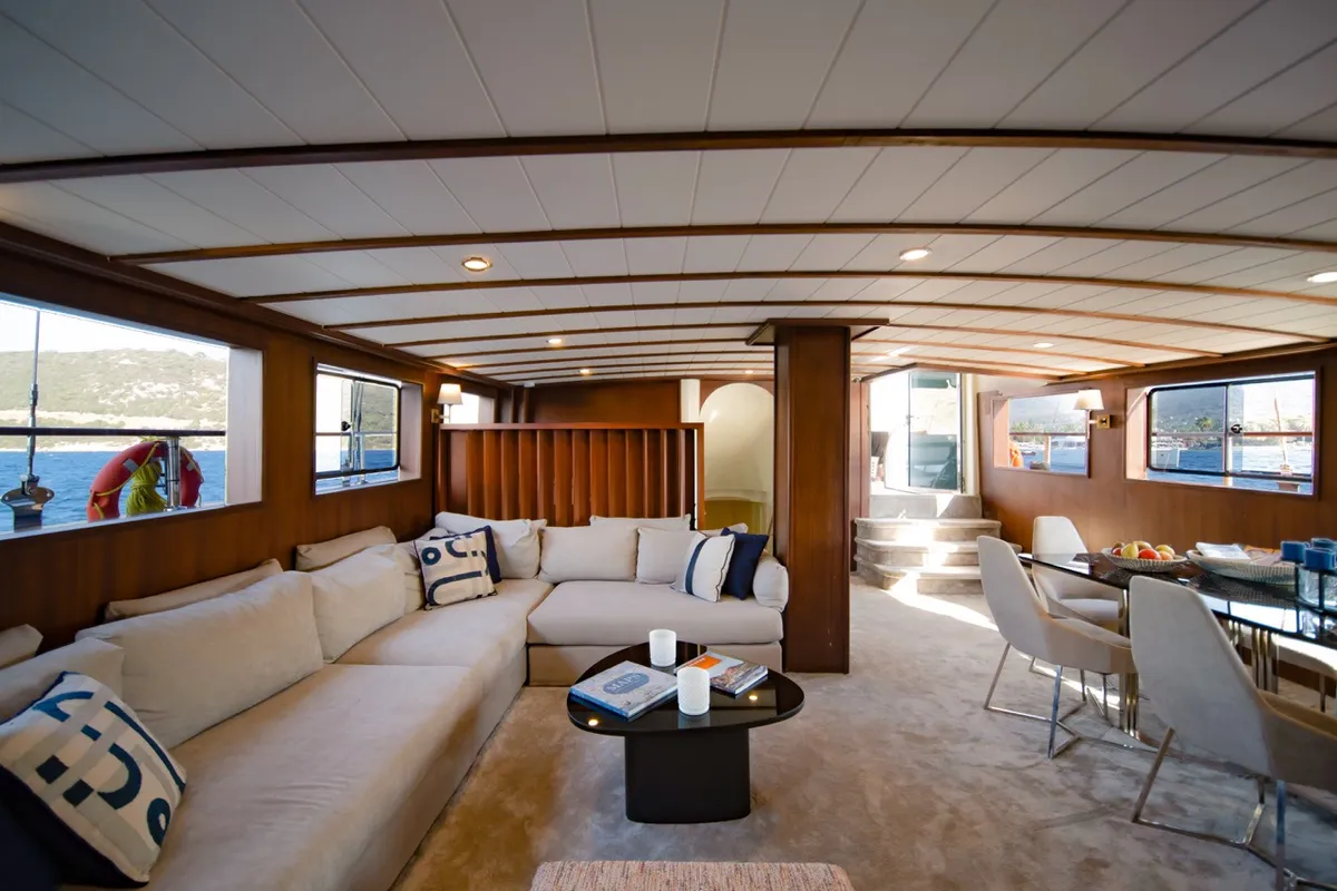 Salon of Caustic, a Custom Made Caustic sailboat at Bodrum, Turkey
