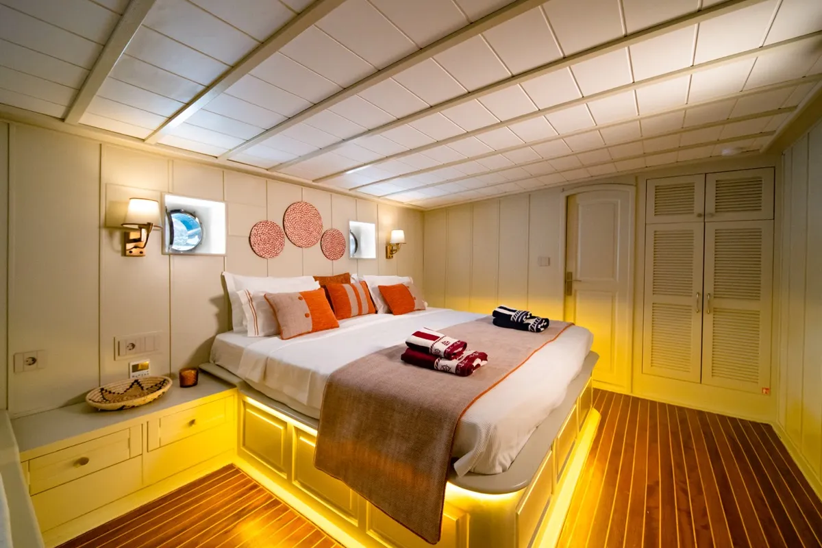 Cabin on Caustic, a Custom Made Caustic sailboat at Bodrum, Turkey