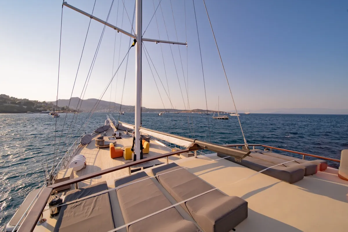 Deck of Caustic, a Custom Made Caustic sailboat at Bodrum, Turkey