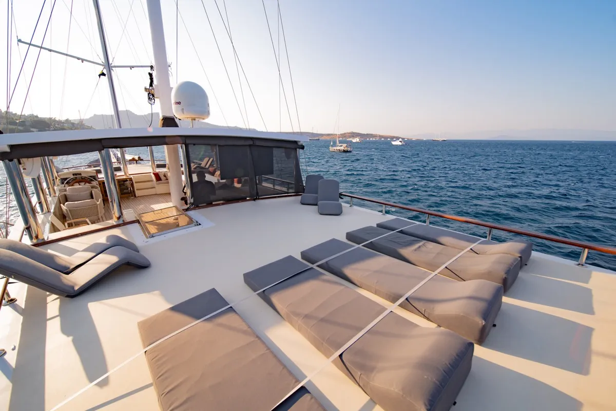 Deck of Caustic, a Custom Made Caustic sailboat at Bodrum, Turkey