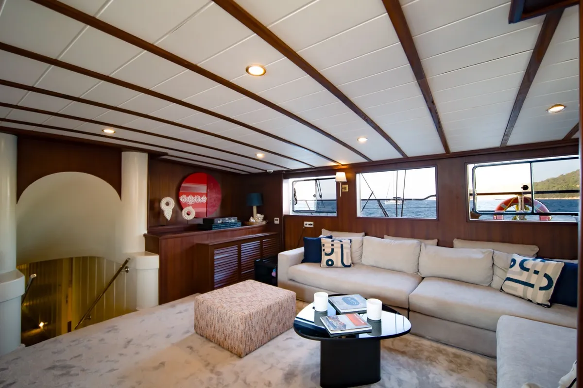 Salon of Caustic, a Custom Made Caustic sailboat at Bodrum, Turkey