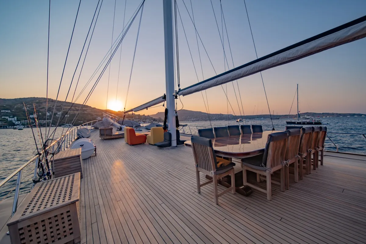 Deck of Caustic, a Custom Made Caustic sailboat at Bodrum, Turkey