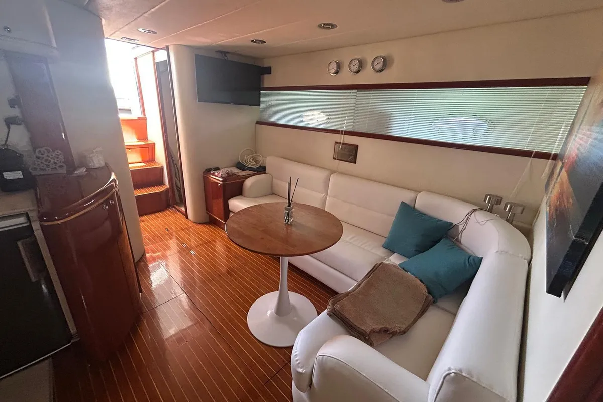Salon of DIVA, a Rizzardi 50 Top Line motorboat at Nettuno, Italy