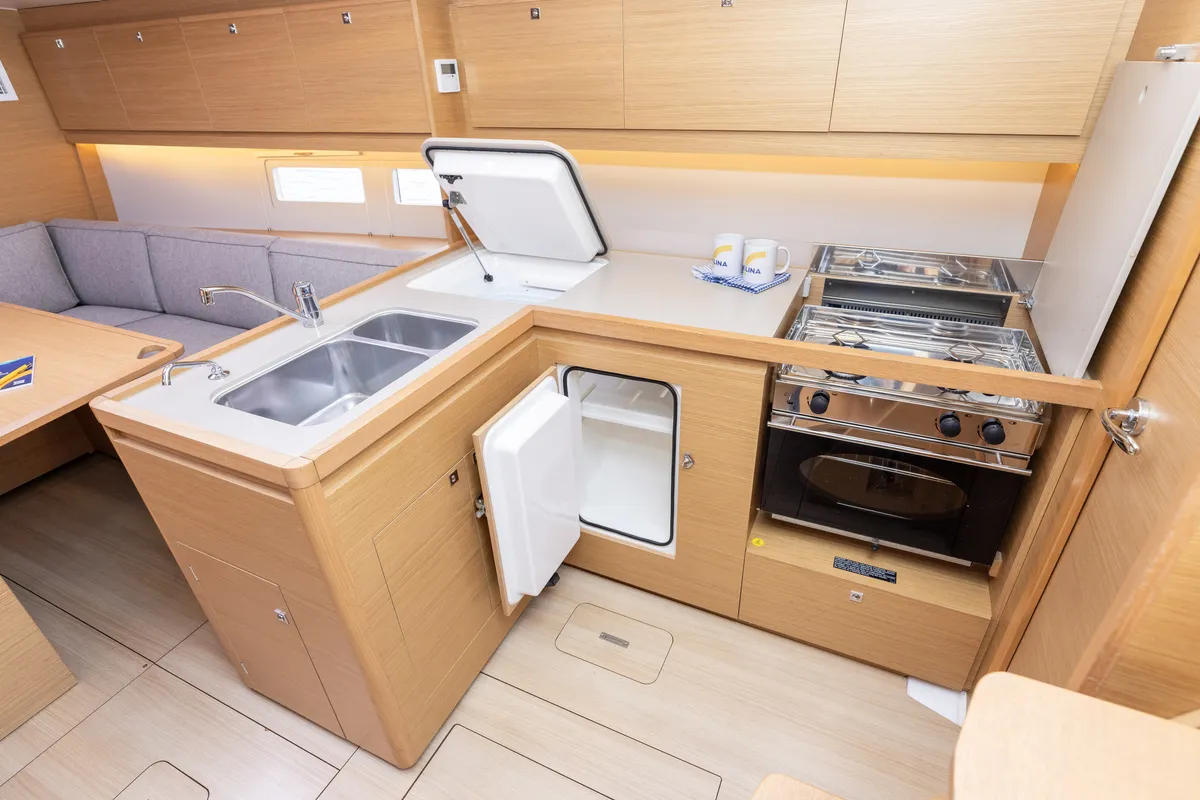 Galley of Olmato, a Dufour 390 sailboat at Primošten, Croatia