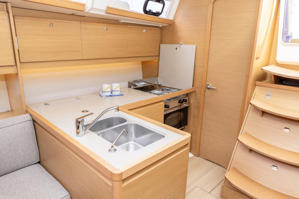 Galley of Olmato, a Dufour 390 sailboat at Primošten, Croatia