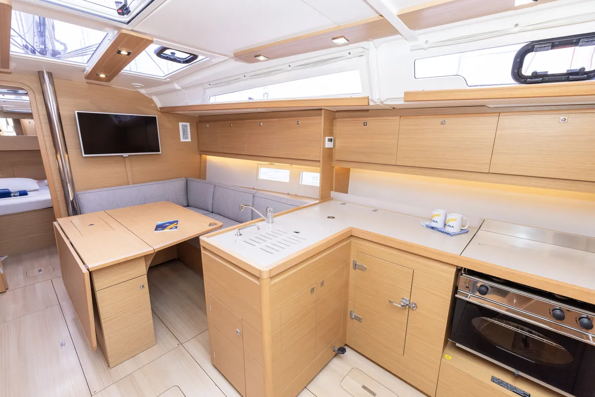 Galley of Olmato, a Dufour 390 sailboat at Primošten, Croatia