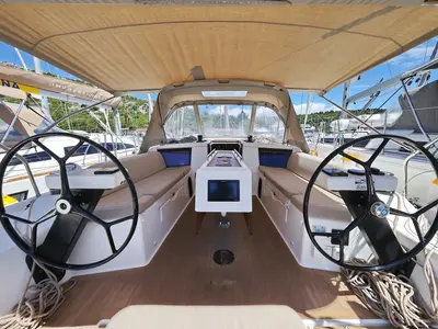 Cockpit of Olmato, a Dufour 390 sailboat at Primošten, Croatia