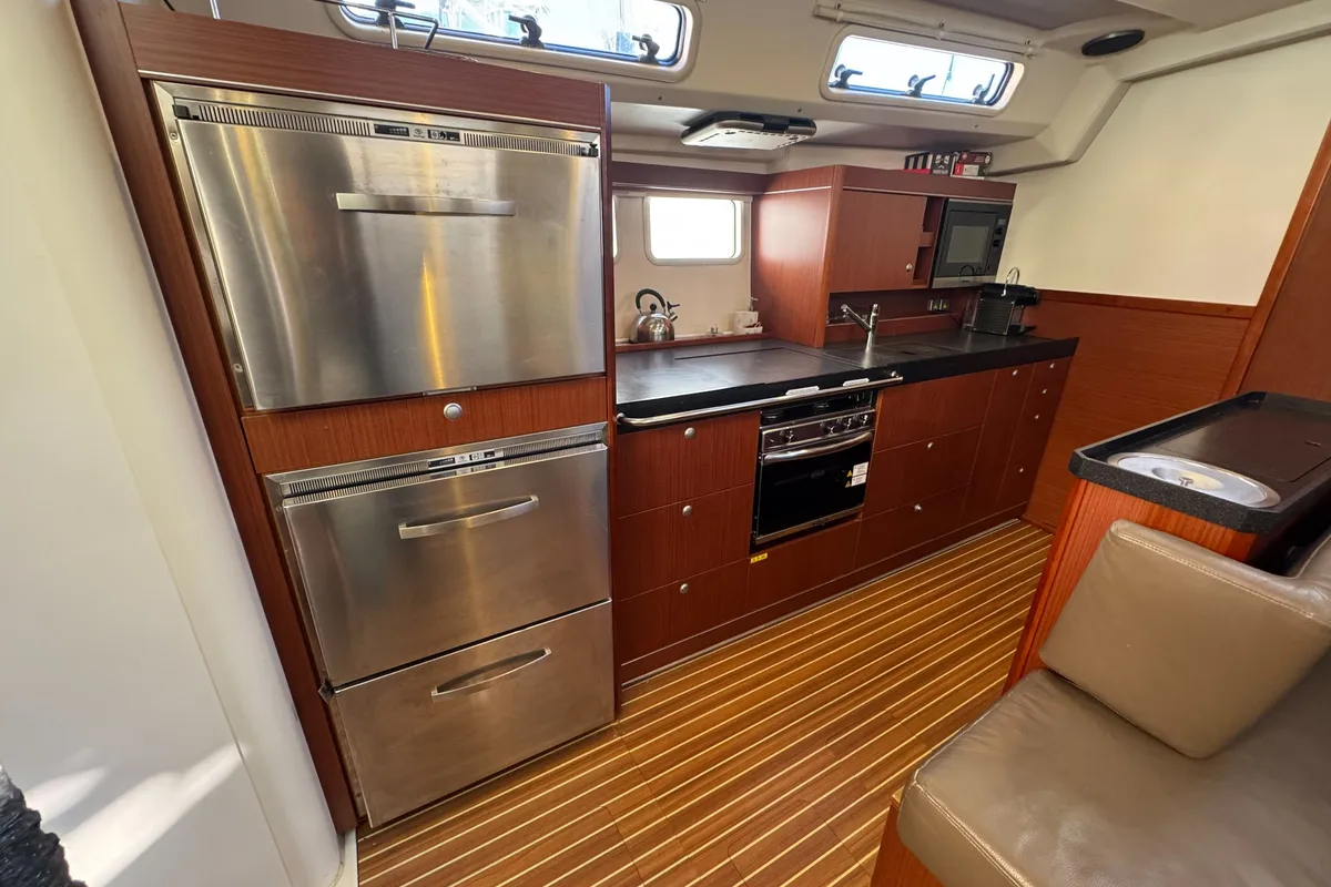 Galley of Team B, a Hanse 505 sailboat at Grimaud, France