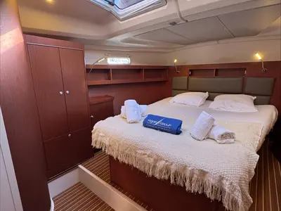 Cabin on Team B, a Hanse 505 sailboat at Grimaud, France