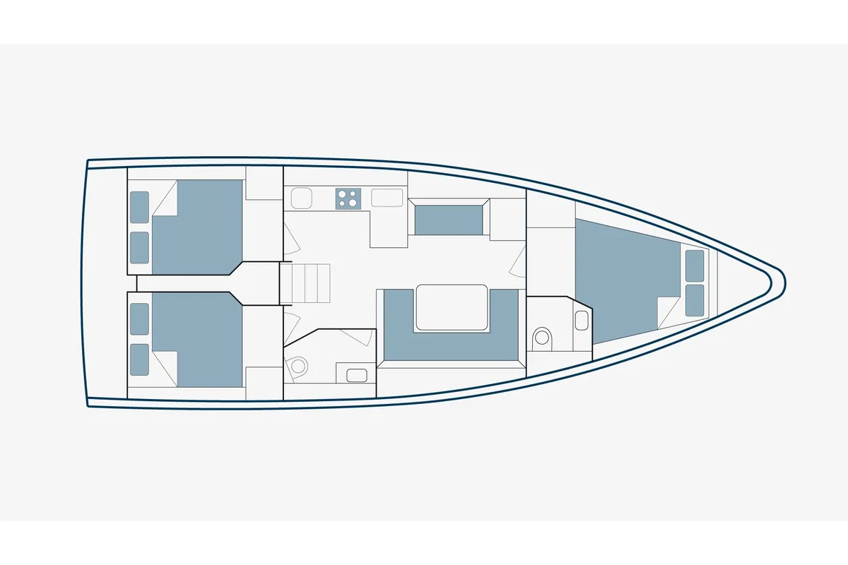 Floor plan of Bluestone, a Bavaria C42 sailboat at Pylaros, Greece